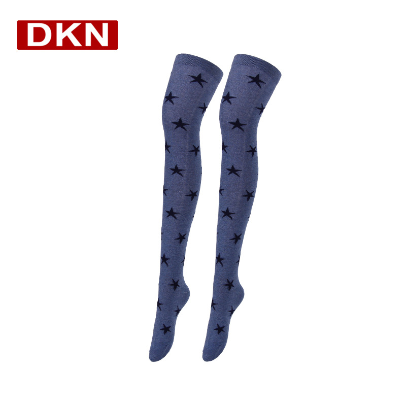 DANKENA Autumn Winter Long Leg Socks Combed Cotton Star Socks Thigh High Socks